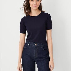 Ann Taylor Navy Short Sleeve Sweater Tee